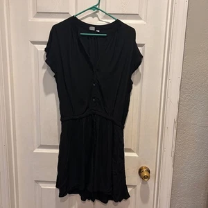 GAP Womens Black Button Down Drawstring Waist Short Sleeve Romper Jumpsuit L - Picture 1 of 12