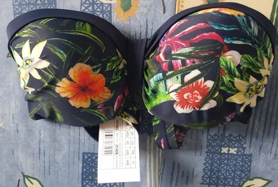 Damen Bikini Oberteil Sheego by Joe Browns  40 E navy geblümt breite Träger neu - Bild 1 von 4