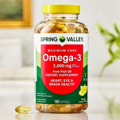 Spring Valley Omega-3 Fish Oil  Brain & Heart Health , 2000 mg, 180 Softgels - Image 1 of 4