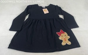Mia Belle NWT Gingerbread Cookie Xmas Holiday Black l/s Fit & Flare Dress Sz 8Y - Picture 1 of 4