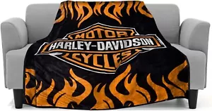 Super Soft Plush Classic Black Harley Davidson Blanket / Throw Full or Queen Siz - Picture 1 of 7