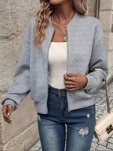 Damen Casual Jacke mit Reißverschluss in Uni Grün - Leichtes Polyester, Stoff - Bild 1 von 5
