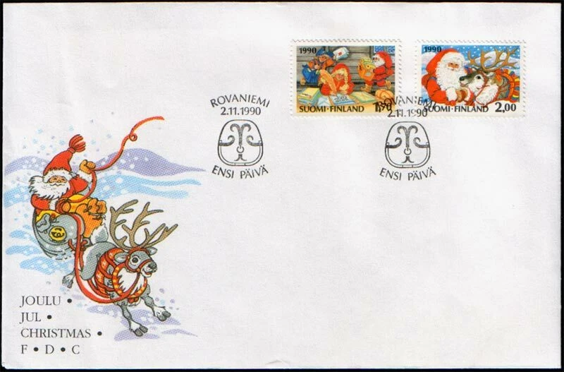 Finlandia FDC 1990, Navidad, Papá Noel, reno, como nuevo Foto 1 de 1