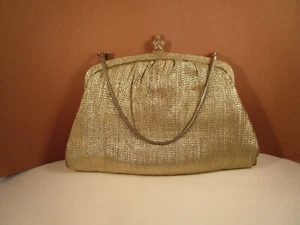 Vintage Gold Lahm Clutch Abendtasche Kronenverschluss - Bild 1 von 14
