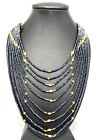 Meher's Jewelry 24" Black Spinel & Rainbow Moonstone Station 925 Silver Necklace