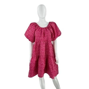 Hyacinth House NEW Textured Fuschia Belinda Pink Babydoll Mini Dress Size L - Picture 1 of 10