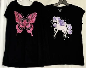 Set Of 2 Place Girl’s Shirts Size XXL 16 Glitter Butterfly/Unicorn Chest 34 - Picture 1 of 6