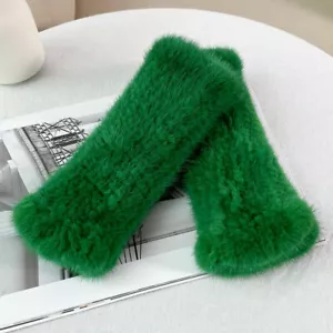 Women's Real Mink Fur Gloves Fingerless Knitted Elastic Wrist Mittens Sleeves - Picture 1 of 15