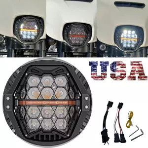 NEW 7" LED Headlight Hi/Low W/Yellow DRL Lamp for Harley Street Glide 2015-2023 - Foto 1 di 21