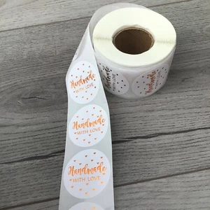 Handmade with Love Stickers White with Champagne Gold Stickers 38mm Asst Packs - Picture 1 of 1