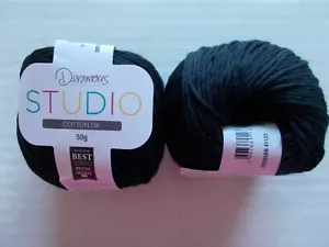 Deramores Studio Cotton DK yarn, Obsidian (black), lot of 2 (115 yds ea) - Picture 1 of 2