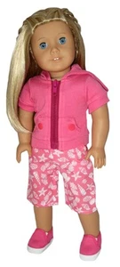 Sudadera con capucha rosa caliente y pantalones cortos de tablero de impresión se adapta a 18 pulgadas American Girl Dolls Hot pin - Imagen 1 de 1