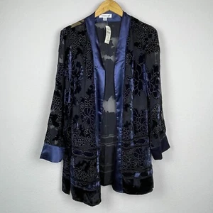 Coldwater Creek Blue Black Burnout Velvet Cardigan Top M Holiday Floral Romantic - Picture 1 of 9