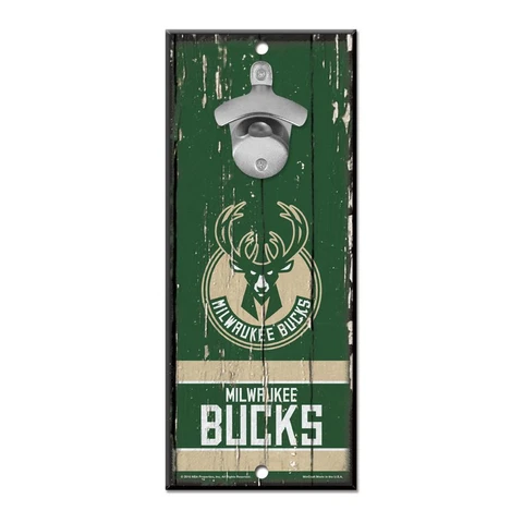 Milwaukee Bucks 5"x11" Bottle Opener Wood Sign [NEW] NBA Wall Plaque Mount Bar Cover