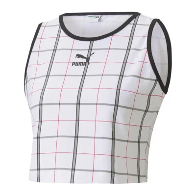 NWT Puma Women's Windowpane Recheck Pack Crop Tank Top Shirt White, Medium - Image 1 of 4
