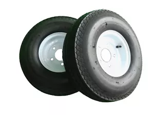 TWO New 5.70-8 Deestone 8 ply rated Trailer Tires on 5 Hole White Wheels LR-D - Picture 1 of 5