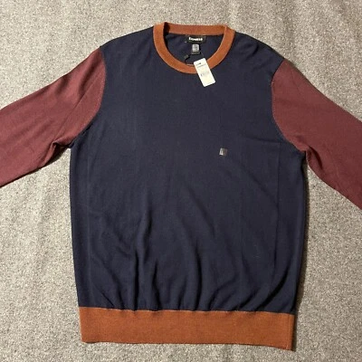 NWT $88 Express Men’s Multicolor Merino Wool Crew Neck Sweater Size Large - Image 1 of 4