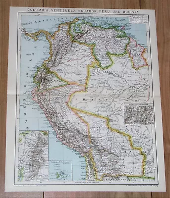 1900 Antique Map Of  Colombia Venezuela Ecuador Peru Bolivia / South America • 24.34$