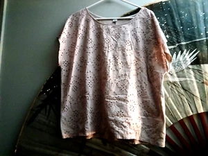 NEU $ 29,99 Old Navy Damen XL Kurzarm Hemd Bluse mit Ösen vorne beige - Bild 1 von 6