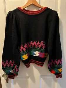 Vtg 80s Umi Collections by Anne Crimmins Knit Sweater Skirt Scarf Bishop Sleeves - Picture 1 of 3