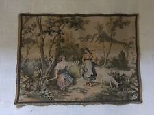 Vintage 1930s French Chateau wall tapestry wall hanging Ladies Sheep Castles 26"
