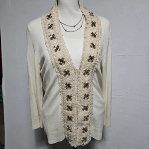 Boston Proper cremefarbene Strick-Cardigan mit Perlen, Größe M vielseitiger Glamour - Bild 1 von 10