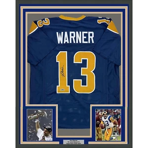 Framed Facsimile Autographed Kurt Warner 35x39 St. Louis Blue Reprint Jersey - Picture 1 of 2