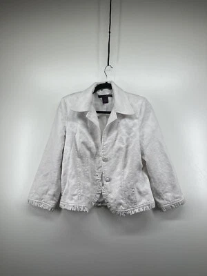 Chaqueta Blazer Willi Smith Mujer Talla 12 Blanco Floral Volantes Dobladillo Almohadillas LEER Foto 1 de 4