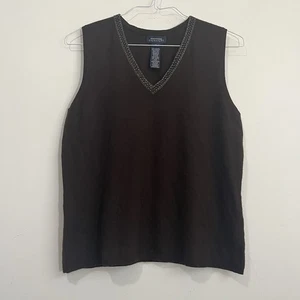 Vtg Jones New York Sweater Vest Women XL Sleeveless Beaded V Neck Lambswool Y2K - Picture 1 of 14