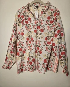 Talbots Bluse Pullover mit seitlichen Knöpfen Ditsy Trail Blumen Baumwolle Langarm XL Neu mit Etikett - Bild 1 von 11