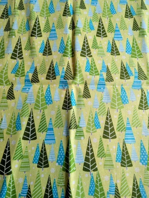 Christmas Trees Mulberry Lane Cotton Fabric - Contempo - Green Blue - 44" x 35" - Image 1 of 2