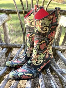 Corky’s Rain Boots Women’s Size 7 Paisley Western Cowboy Rodeo Artsy - Picture 1 of 8