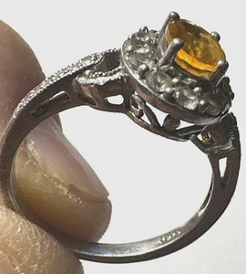 Sterling Silver Ring Size 7 Citrine & Clear Stones around signed H 925 SS-940 - Picture 1 of 9