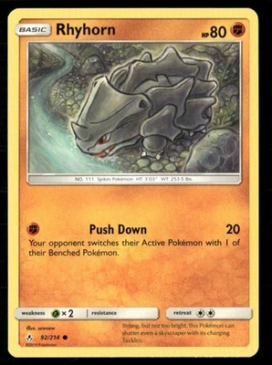 2019 Sun & Moon - Unbroken Bonds Rhyhorn Basic/Common #92 - Image 1 of 2