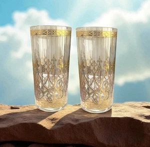 Vintage CULVER Mid Century ESPANA 22K Gold 5 3/4” Highball Glasses~Set Of 2 HTF - Picture 1 of 12