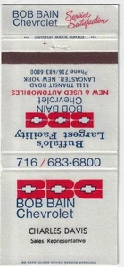 Matchbook Cover Bob Bain Chevrolet Lancaster NY 30S RS Empty Matchbook Cover - Picture 1 of 3