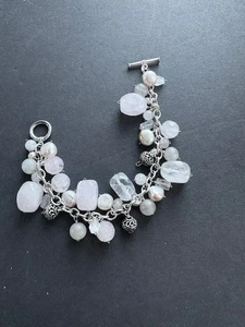 PULSERA PLATA ESTERLINA 925 CUARZO ROSA Y PERLAS BARROCAS - Imagen 1 de 5