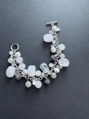 PULSERA PLATA ESTERLINA 925 CUARZO ROSA Y PERLAS BARROCAS Foto 1 de 4