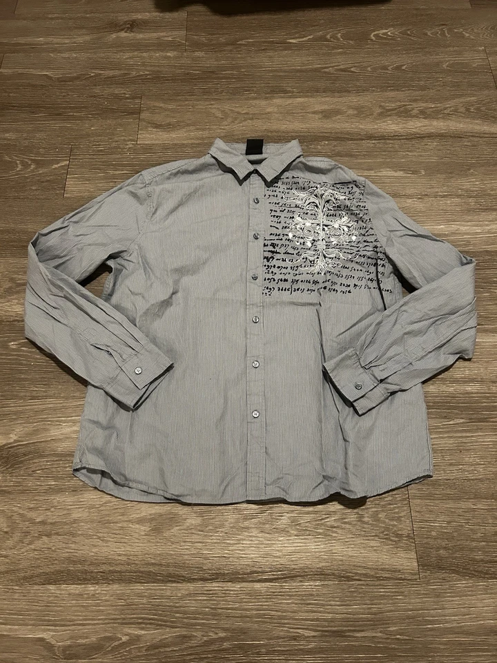 Винтажная элитная рубашка MMA для взрослых XXL серая на пуговицах гранж с длинным рукавом байкерская Y2K мужская - Изображение 1 из 4