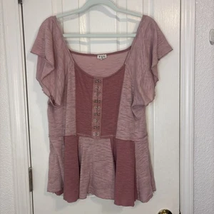 POL Pink Peplum Shirt Sz M Patchwork Womens Boho Hippie Flowy Oversized - Picture 1 of 7
