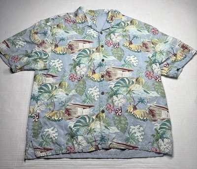 Montego Mon Men's XL 100% Silk Blue Short Sleeve Button Shirt Hawaiian Aloha - Image 1 of 4