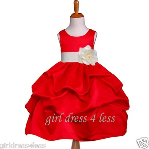CHRISTMAS RED IVORY SASH PICK UP FLOWER GIRL DRESS 6M 12M 18M 2/2T 4T 6 8 10 12 - Picture 1 of 2