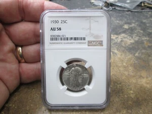 1930 STANDING LIBERTY SILVER QUARTER IN NGC AU58 ABOUT UNCIRCULATED CONDITION - Picture 1 of 4
