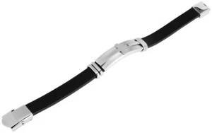 Armband Schwarz Leder mit Edelstahl Herren Damen Surfer Echtlederarmband - Bild 1 von 2