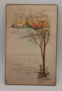 Vintage"A Christmas Wish" Postcard Snowy Tree Scene,1900's Card - Picture 1 of 2