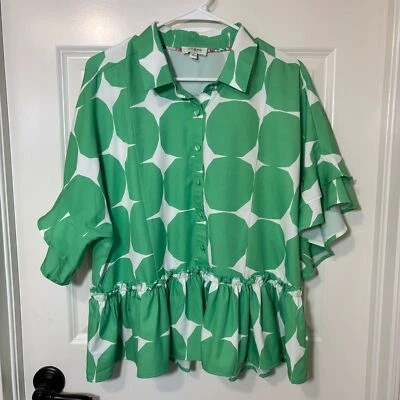 Top para mujer Umgee verde y blanco geométrico talla M Foto 1 de 4