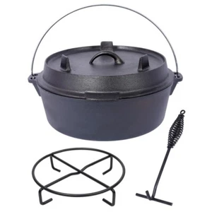 8 Quart Pre-Seasoned Cast Iron Dutch Oven With Skillet Lid, Camping Deep Pot - Picture 1 of 12