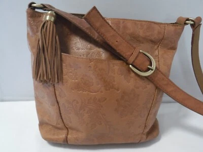 Bolsa de ombro PM2 VINTAGE Cabin Creek marrom couro floral em relevo ferramenta borla - Imagem 1 de 4