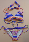 Juicy Couture 2 Pc Swimsuit Bikini Multi-Color Pink Blue Waves Sz S Nwot