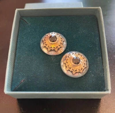 NEW Konstantino Earrings Black Onyx Faceted Gold Filigree Studs FREE SHIPPING - Image 1 of 4